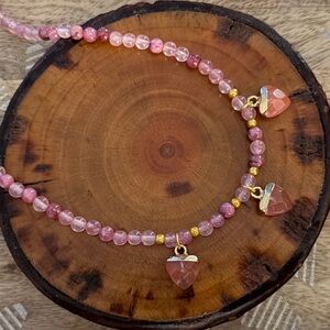 New Pretty Strawberry Quartz Heart Charm Necklace